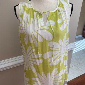 LOFT tie-neck sleeveless Blouse Size M Color Lime Green & White